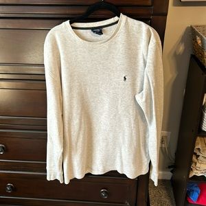 POLO Ralph Lauren waffle-knit men’s long sleeve shirt- L- off white/cream